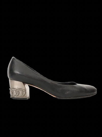 Excellent Casadei Black Leather Heels with Metallic Block Heel Size 36.5
