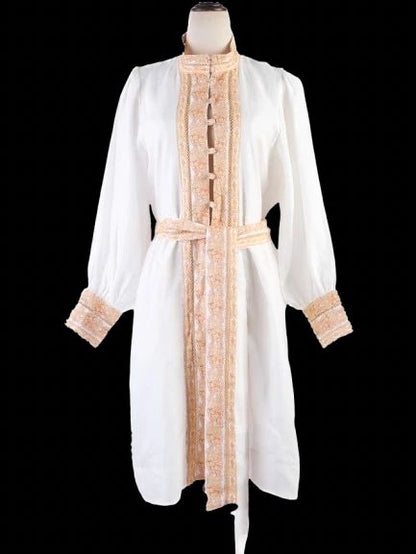 NEW Lug Von Siga White Dress Size S with Embroidery and Belt