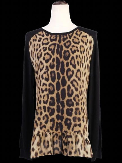 Excellent Moschino Women's Long Sleeve Leopard Print Silk Top Size L