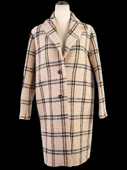 Perfect Maje Wool Plaid Coat Beige Black Check Size 40