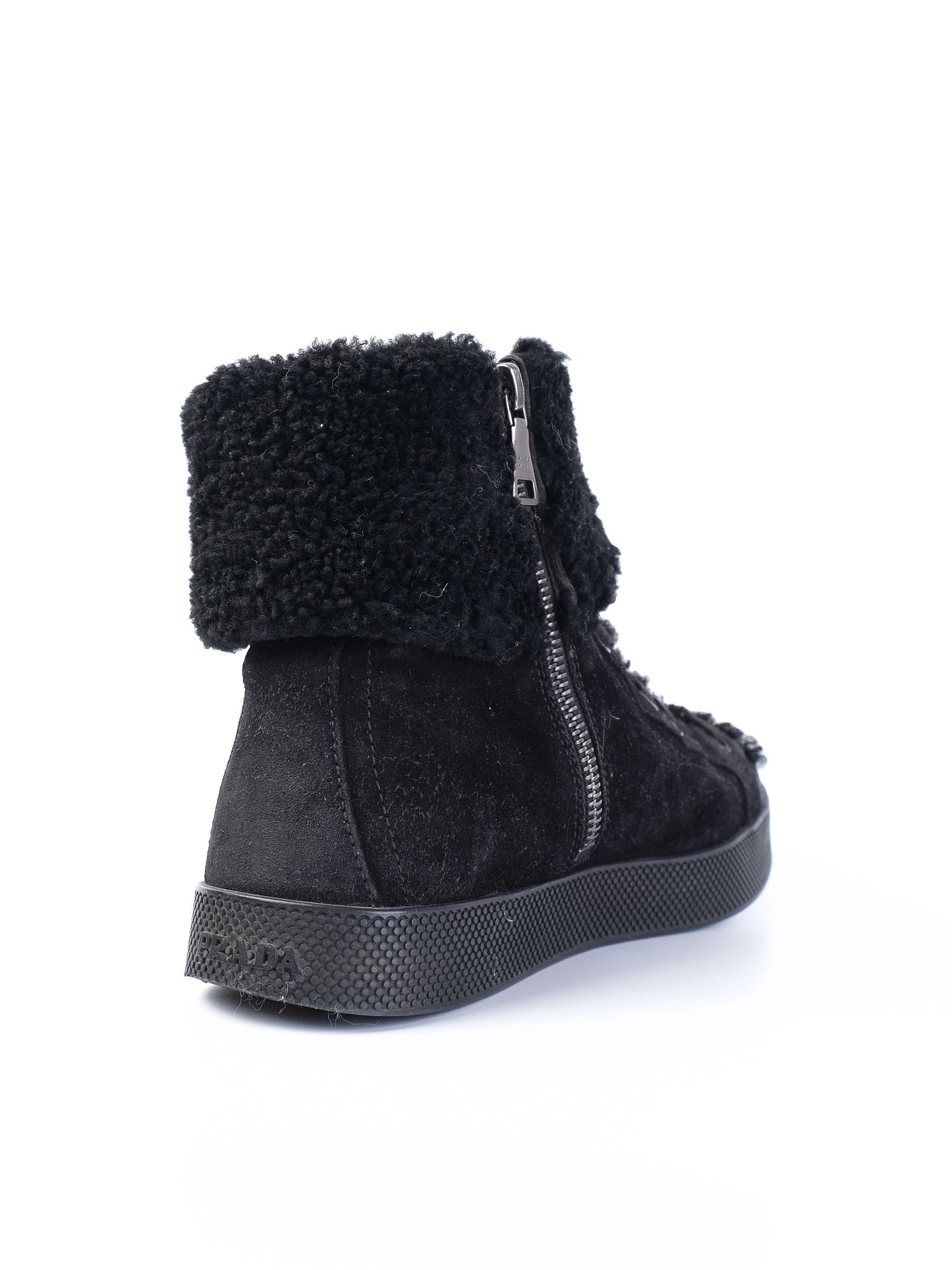 excellent prada black leather high-top sneakers size 35