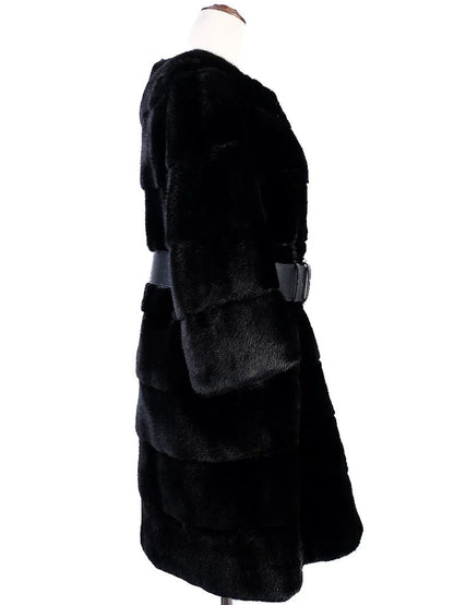 Excellent Antonio Didone Black Wool Fur Coat with Belt Size M