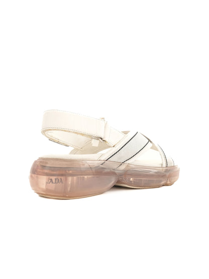 Good Prada White Textile Sandals Size 37 with Chunky Sole