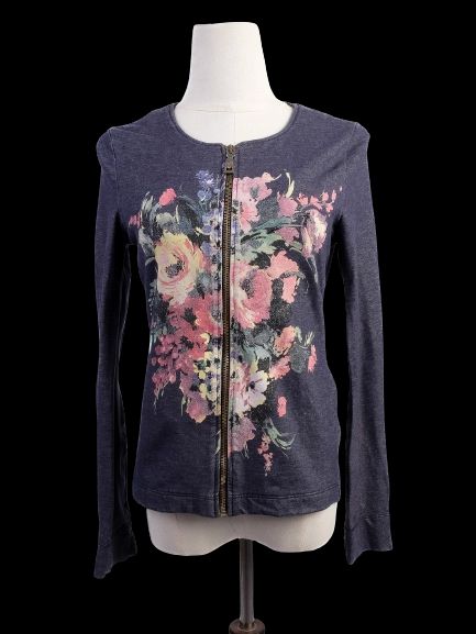 excellent moschino blue floral print cardigan size s elastane