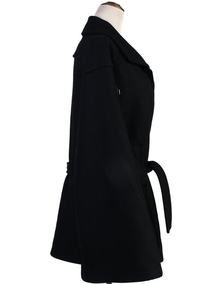 Excellent Bottega Veneta Black Wool Coat with Belt Size M
