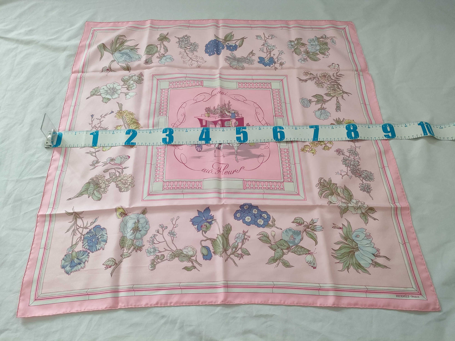 Hermes Carr 90 Quai Aux Fleurs Flowering Coastal Avenue Scarf Pink Silk