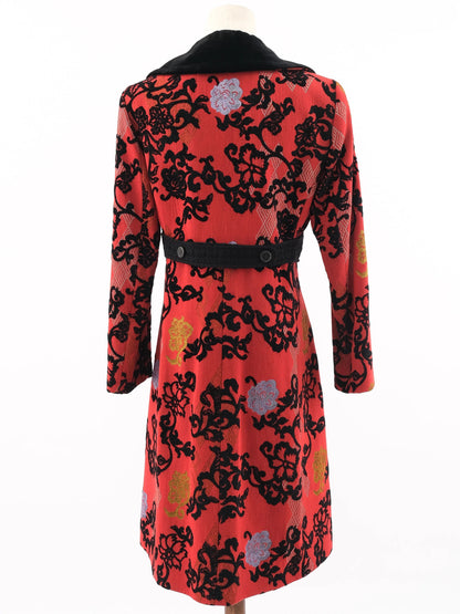 Excellent Etro Red Wool Floral Patterned Coat Size M