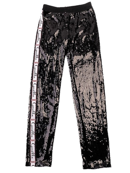 Excellent GAèLLE PARIS Black Sequin Pants with Logo Stripe Size S