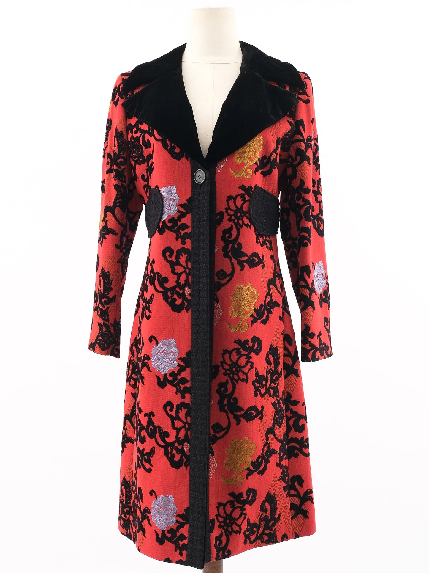 excellent etro red wool floral patterned coat size m