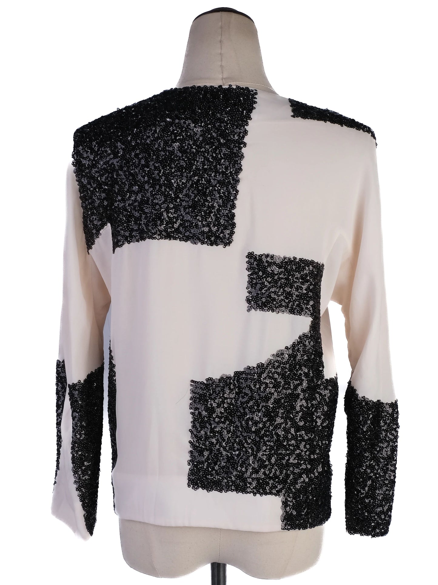 new by malene birger long sleeve blouse xxs white black sequined design
