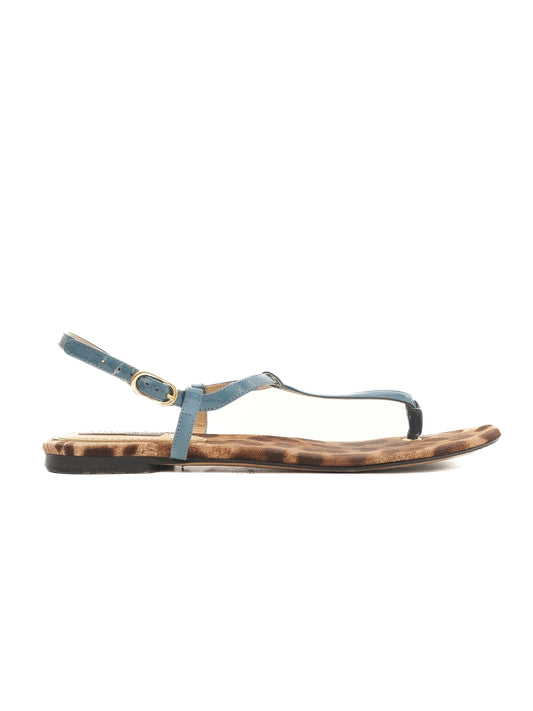 Excellent Dolce Gabbana Leather Sandals Size 38 Blue Leopard Print
