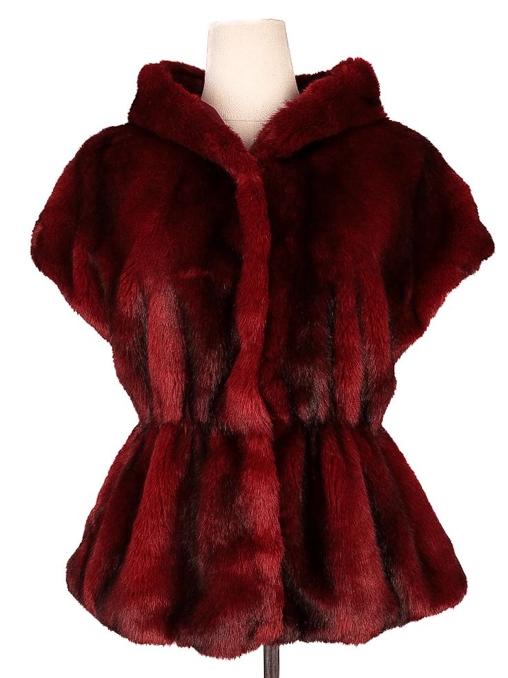 excellent monnalisa burgundy faux fur vest with hood size s