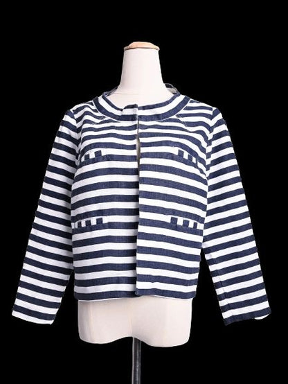 NEW 120% Lino Blue and White Striped Jacket Women's Long Sleeve