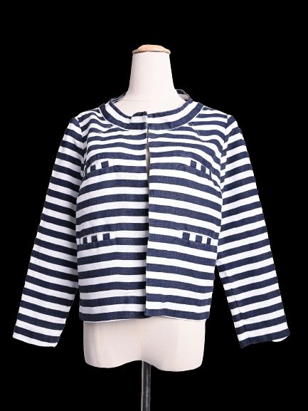 NEW 120% Lino Blue and White Striped Jacket Women's Long Sleeve