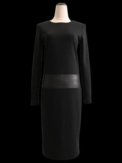 Excellent Max Mara Black Dress with Leather-Like Waistband Size S