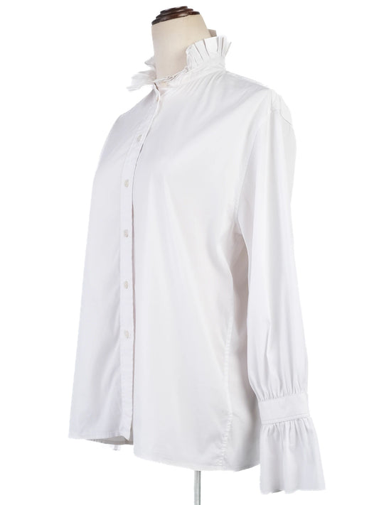 Excellent Burberry White Nylon Blouse with Ruffled Collar Size UK 8