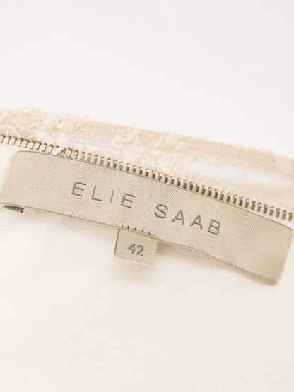 Excellent Elie Saab White Sleeveless Dress Size L with Lace Details