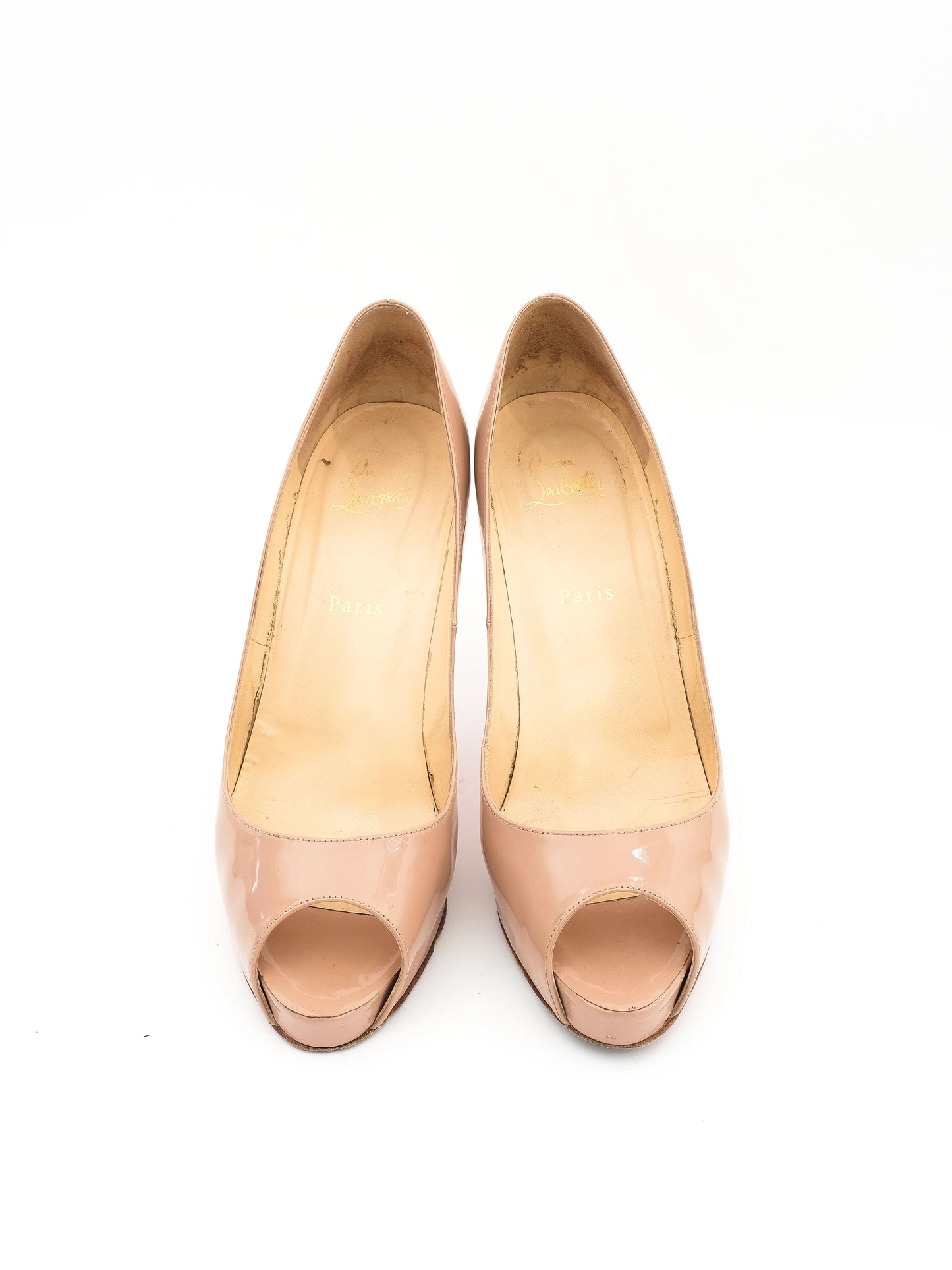 christian louboutin orange lacquer peep-toe pumps size 39.5 excellent