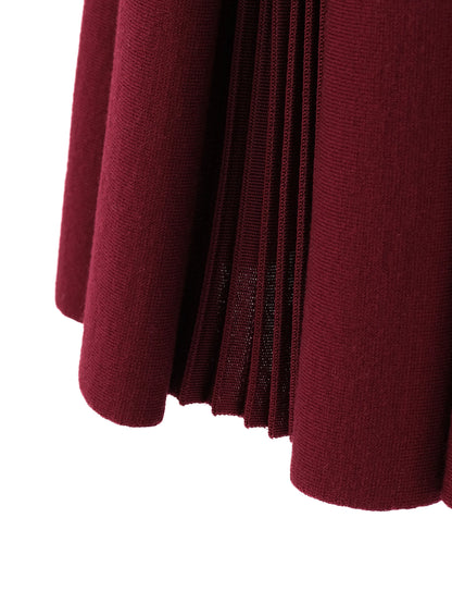 NEW Alaia Burgundy Wool Long Sleeve Dress with Pleated Skirt