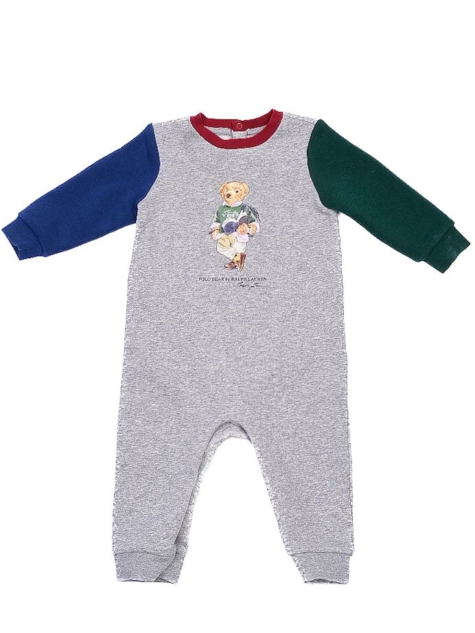 ralph lauren gray cotton bear jumpsuit for kids size 9 months