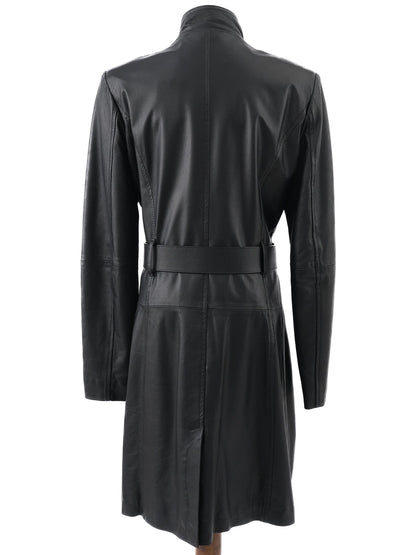 Excellent Elisabetta Franchi Black Leather Coat Size M