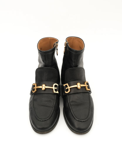 Excellent Fabi Black Leather Ankle Boots with Gold Buckle Size 36