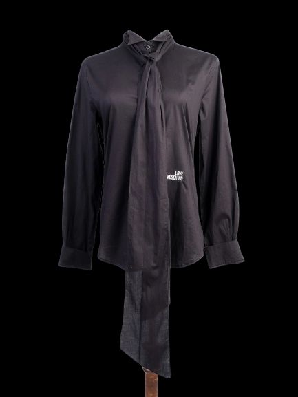 excellent love moschino black cotton long sleeve shirt with tie