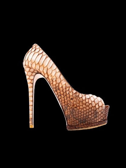 Good Gianmarco Lorenzi Orange Leather High-Heel Platform Shoes Size 36