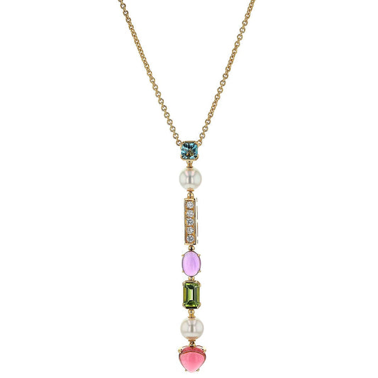 Bulgari Allegra cultured pearls, topaz, amethyst, peridot, tourmaline, diamonds and gold necklace