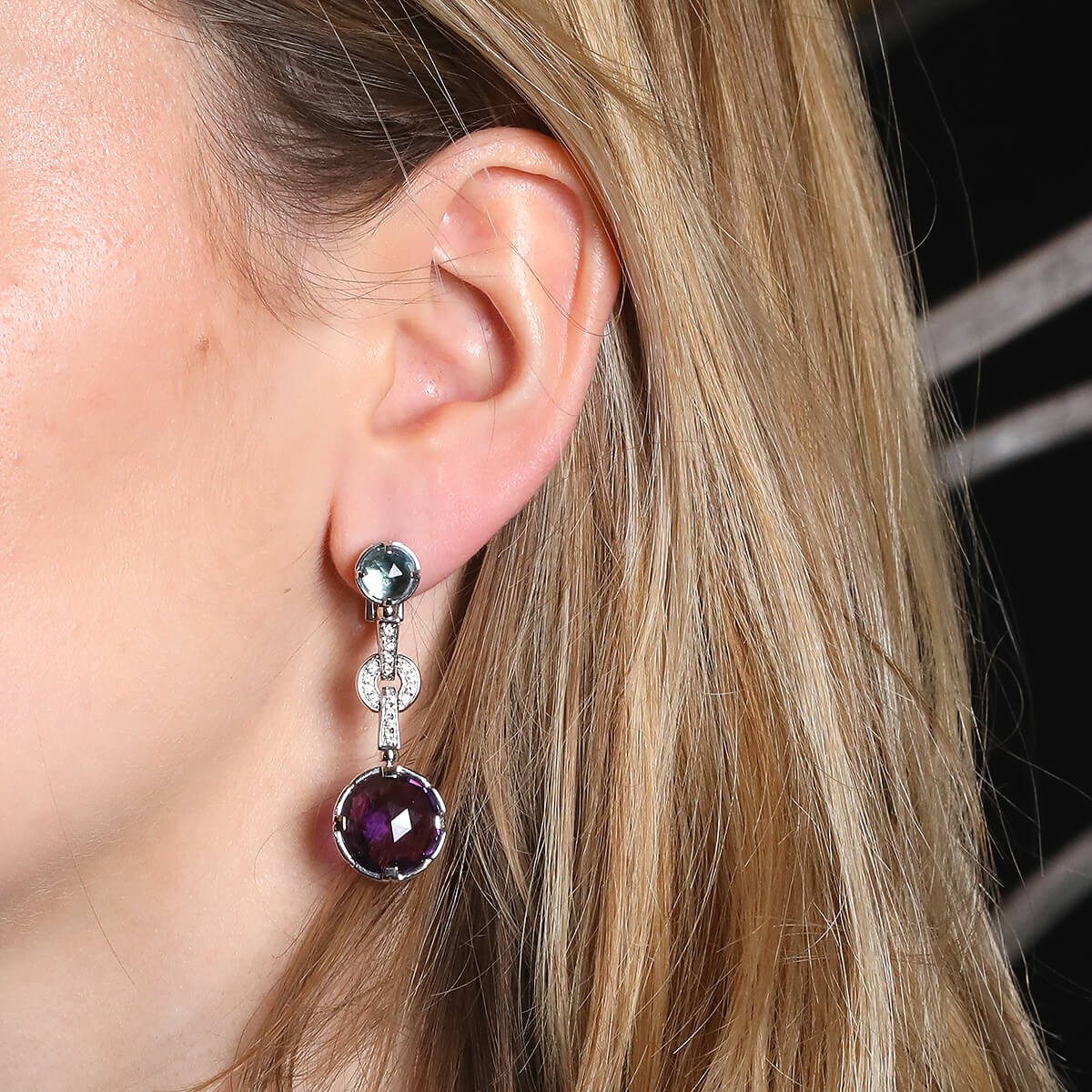 bulgari parentesi cocktail amethyst, topaze, diamonds and gold earrings