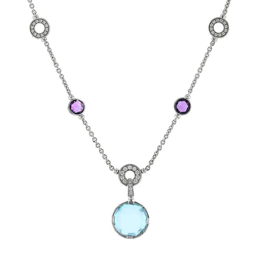 Bulgari Parentesi Cocktail diamonds, amethysts, blue topaze and gold necklace