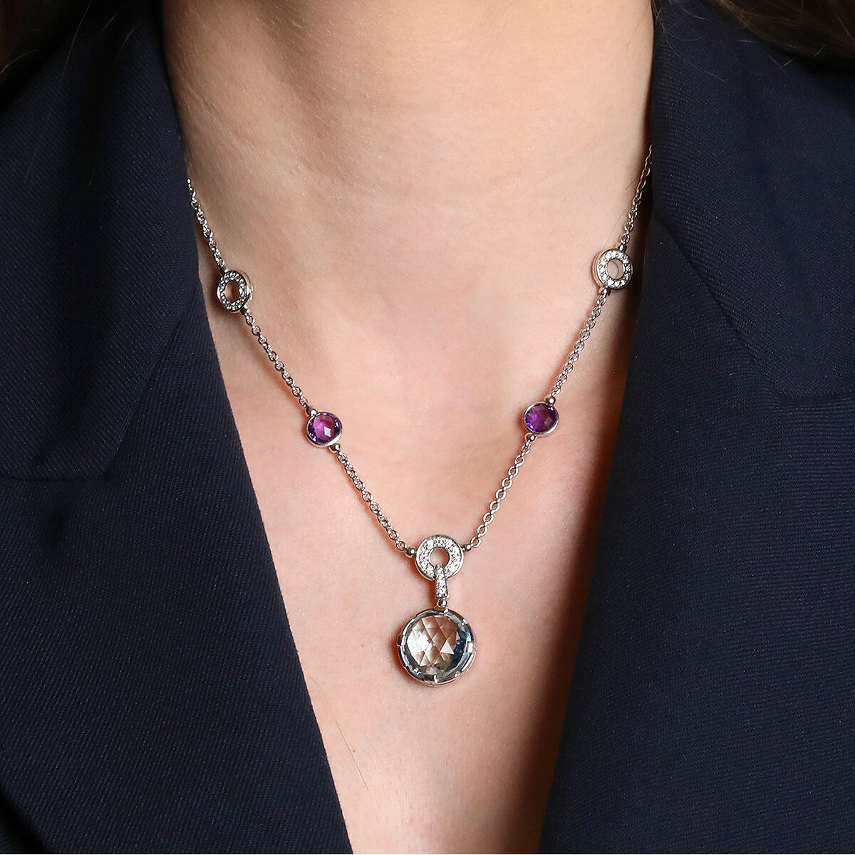 bulgari parentesi cocktail diamonds, amethysts, blue topaze and gold necklace