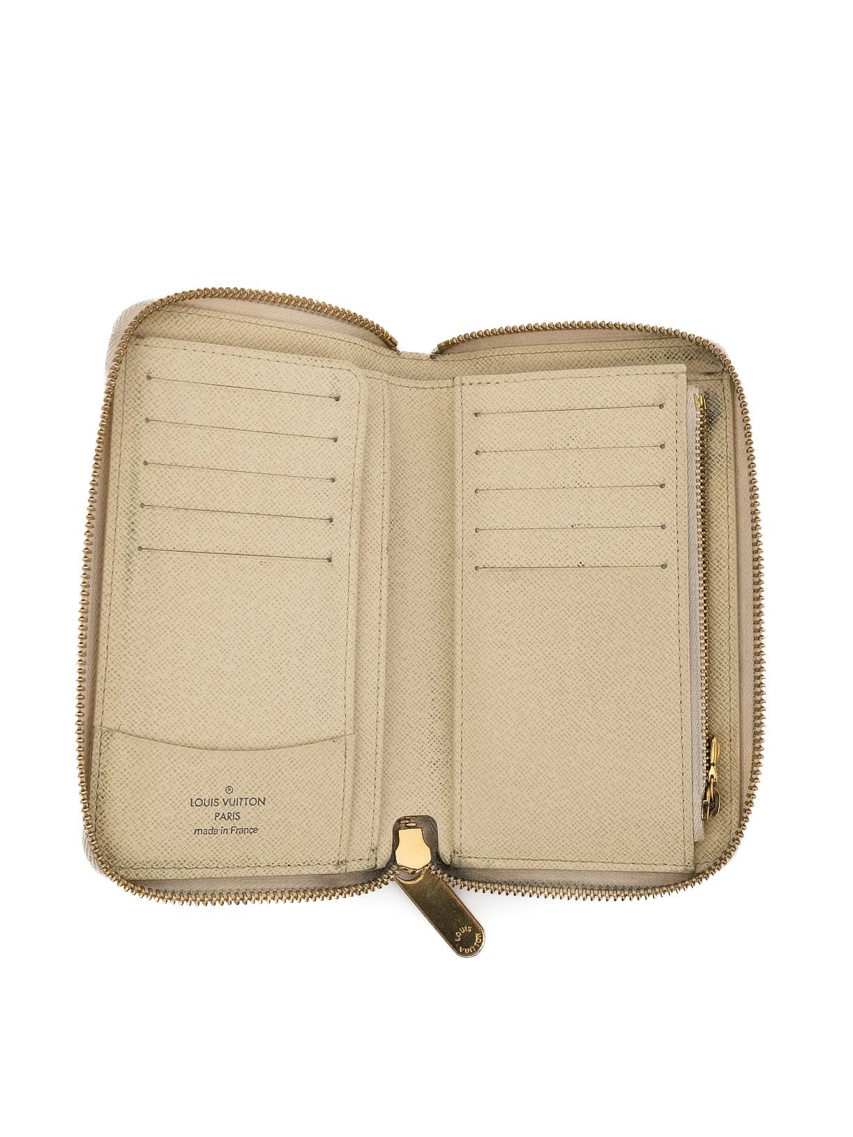 excellent louis vuitton checkered leather wallet with gold zipper