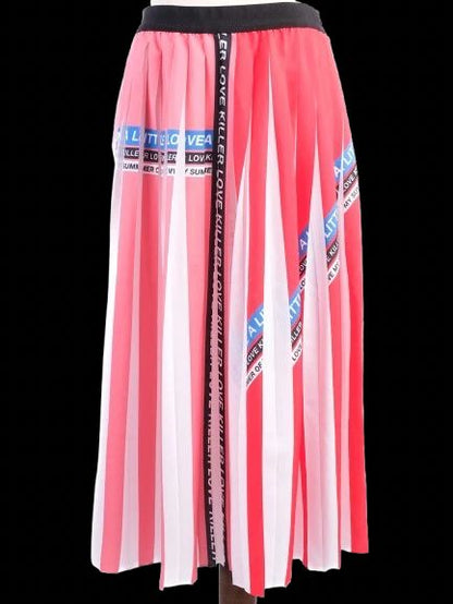 Excellent Pinko Pleated Skirt Red White Stripes Size L Made in Italy