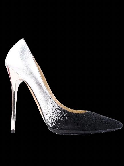 excellent jimmy choo black silver high-heeled shoes leather women's
