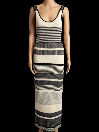 Excellent Alice+Olivia Striped Cotton Dress Size S Black White