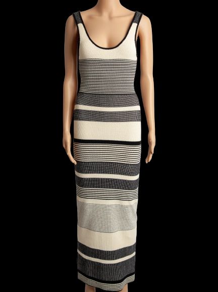 Excellent Alice+Olivia Striped Cotton Dress Size S Black White