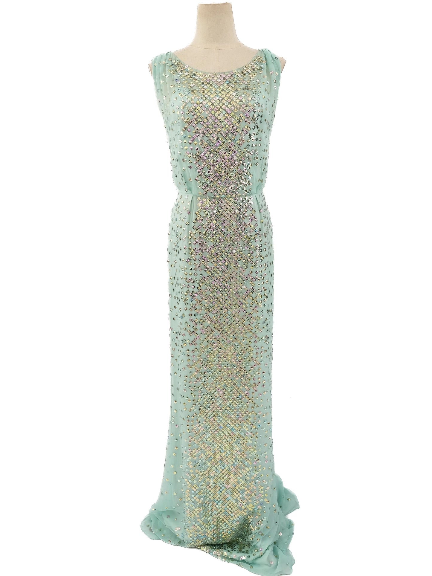 new jenny packham green silk sleeveless gown size m