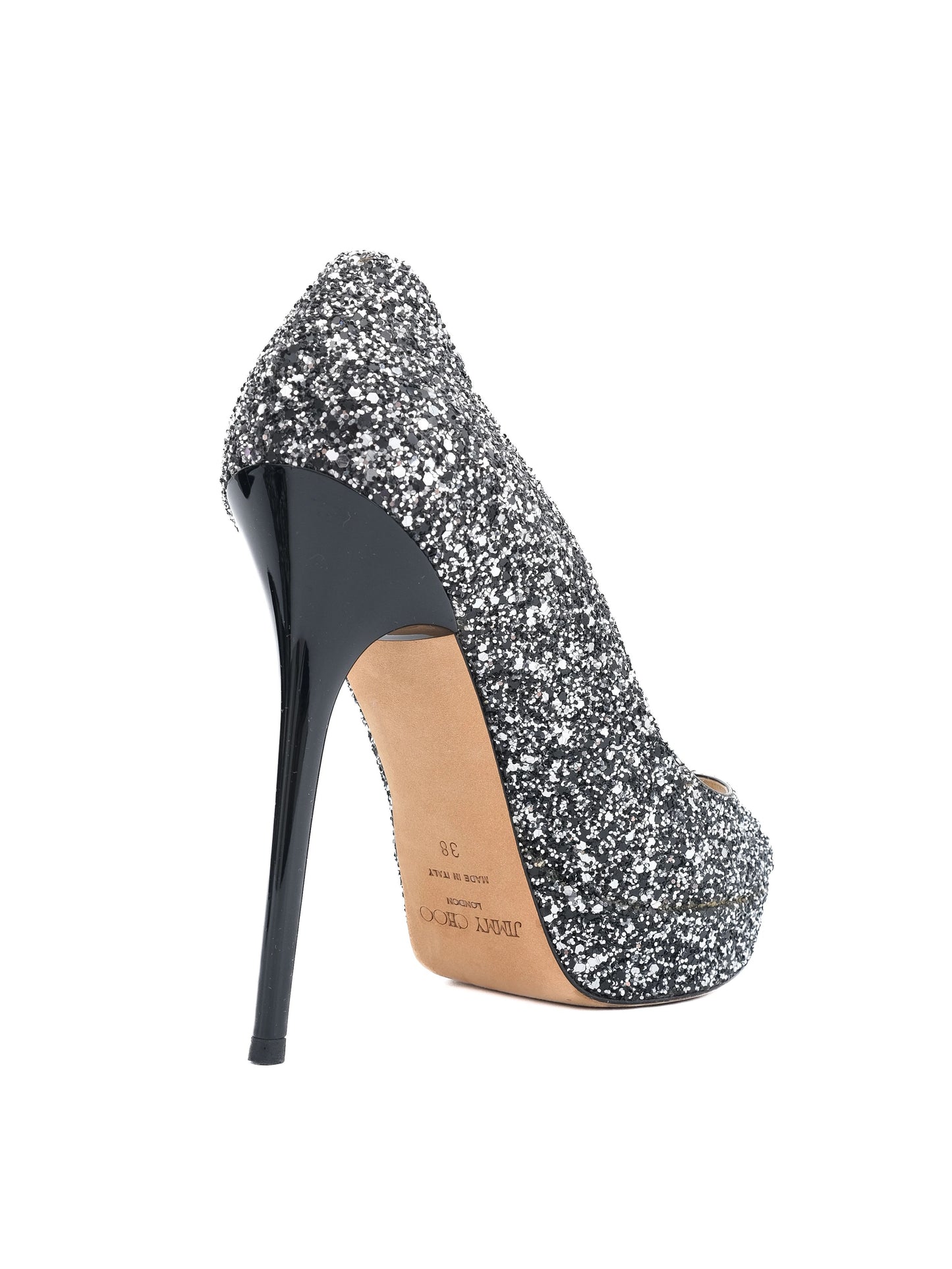 excellent jimmy choo high-heeled peep-toe shoes size 38 leather