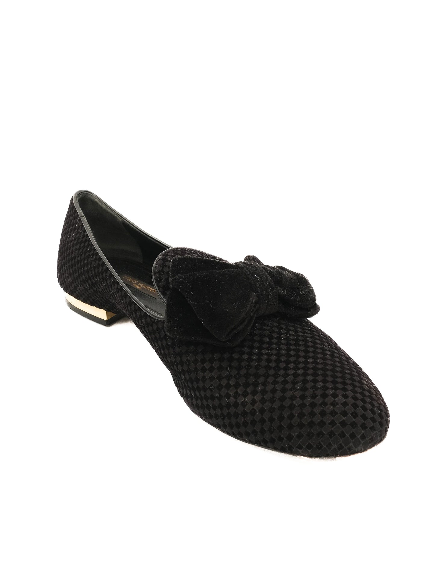 excellent louis vuitton black textile flat shoes size 38 with bow