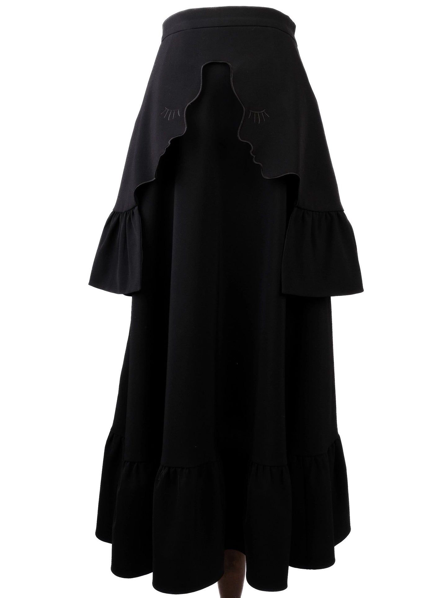 vivetta black cotton skirt with unique face applique design