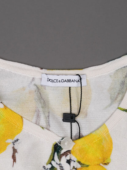 Excellent Dolce Gabbana Kids Cardigan Lemon Print Silk Size 7/8