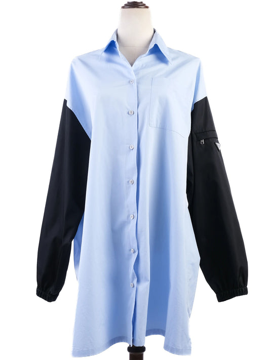 Excellent Prada Blue Cotton Long Button-Up Shirt Size L