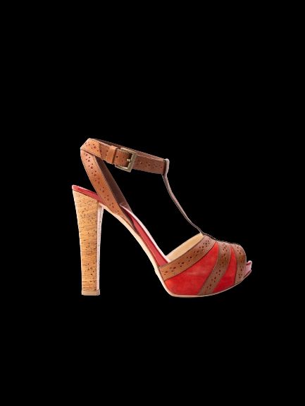 excellent greymer high-heeled sandals leather size 37 red brown