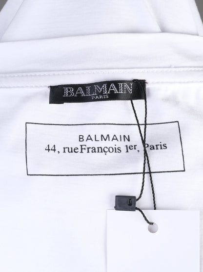 Excellent Balmain White T-Shirt XS Cotton Paris Graphic Tee