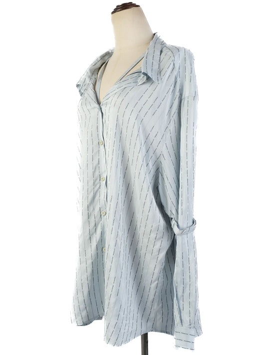 Excellent Prada Blue Silk Button-Up Shirt Size L - Women's Fashion