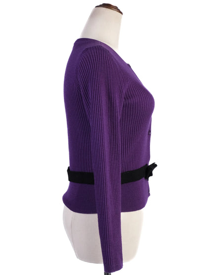 Excellent Burberry Purple Wool Cardigan with Bow Belt Size 12 for Kids