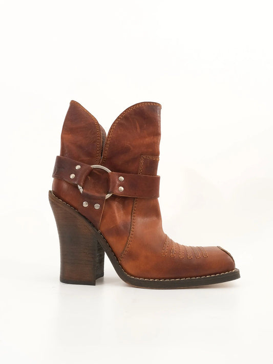 Perfect Dior Orange Leather High-Heeled Western Boots Size 39