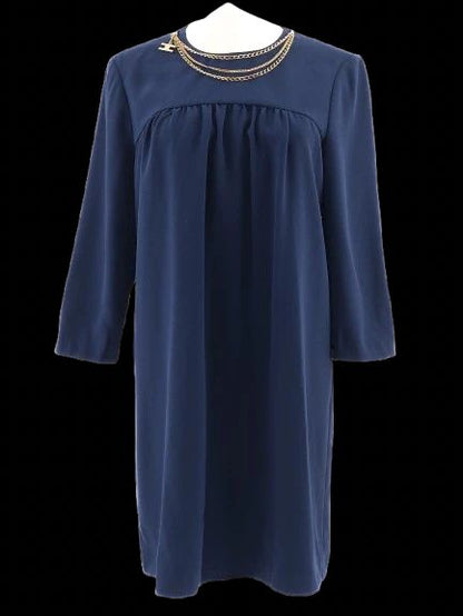 Excellent Elisabetta Franchi Blue Dress Size L with Gold Details