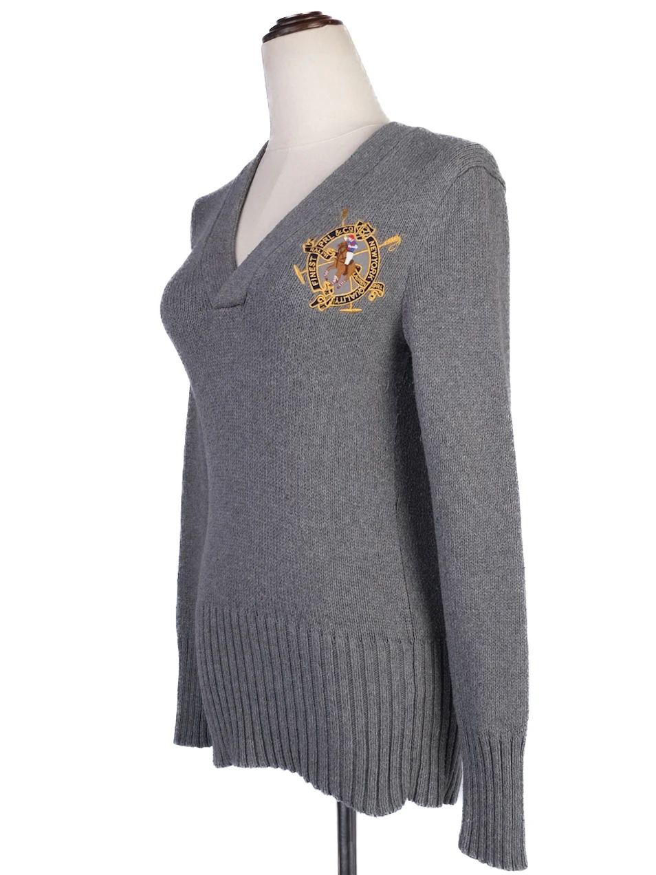 excellent ralph lauren gray v-neck sweater women cotton size m